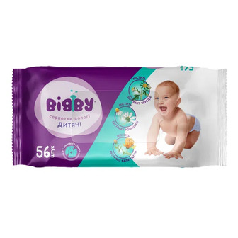 Серветки вологі Bibby з екстрактом череди, ромашки та календули дитячі (56шт)
