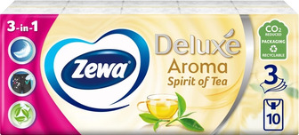 Хустинки носові Zewa Deluxe паперові тришарові з ароматом чаю 10 шт 10 упаковок (7322540061475)