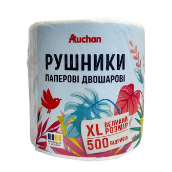 Рушники паперові Auchan XL, 2 шари, 500 аркушів (4823090139933)