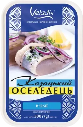 Оселедець Veladis філе-шматочки слабосолона в олії 500 г