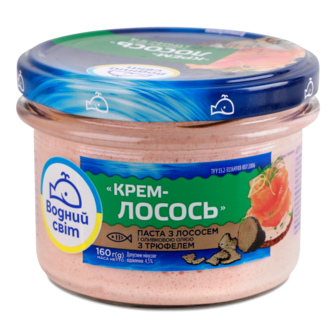 Паста рибна Крем-лосось з лососем та оливковою олією з трюфелем 160гтвіст/б Водний світ