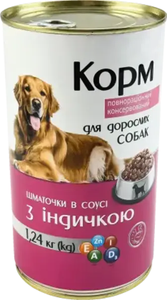 Корм для собак ЧИСТА ВИГОДА! шматочки в соусі з індичкою 1.24 кг