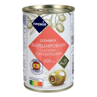 Оливки «Премія»® зелені фаршировані креветками (300г)