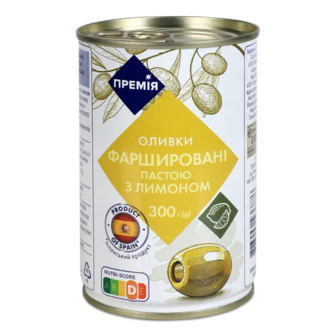 Оливки Премія зелені фаршировані лимоном (300г)