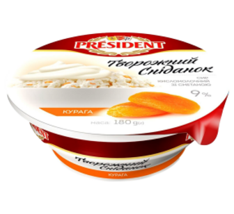 Сир President к/м зі сметаною та курага 9% 180г ст