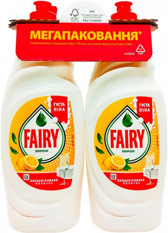 Засіб Mr.Fairy лимон 750мл + Fairy лимон 750мл