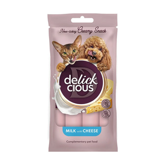 Кремові ласощі для котів та собак Delickcious молоко з сиром 15 г 4 шт (4820269145382)