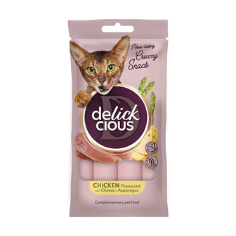 Кремові ласощі для котів Delickcious курка з додаванням сиру та спаржі 15 г 4 шт (4820269145184)