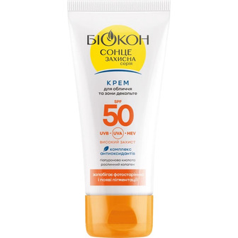Крем для обличчя та зони декольте Біокон SPF 50 сонцезахисний проти фотостаріння та пігментних плям 60 мл (4823110303399)