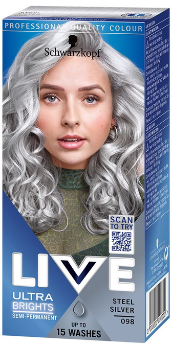 Крем-фарба для волосся Schwarzkopf Live Ultra Brights напівстійка 098 Срібний Металік 80 мл (9000101062922)