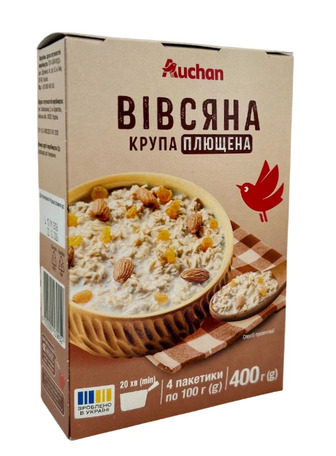 Крупа Auchan вівсяна плющена 100 г х 4 шт (4823090139452)