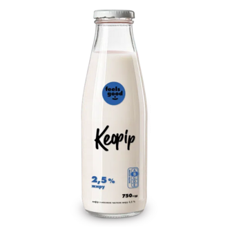 Кефір Feels good 2,5%, скляна пляшка (750г)