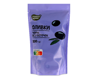 Оливки «Повна Чаша»® чорні без кісточки, дой-пак (200г)