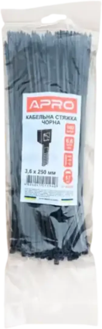 Стяжка кабельна APRO 3.6х250 мм чорна