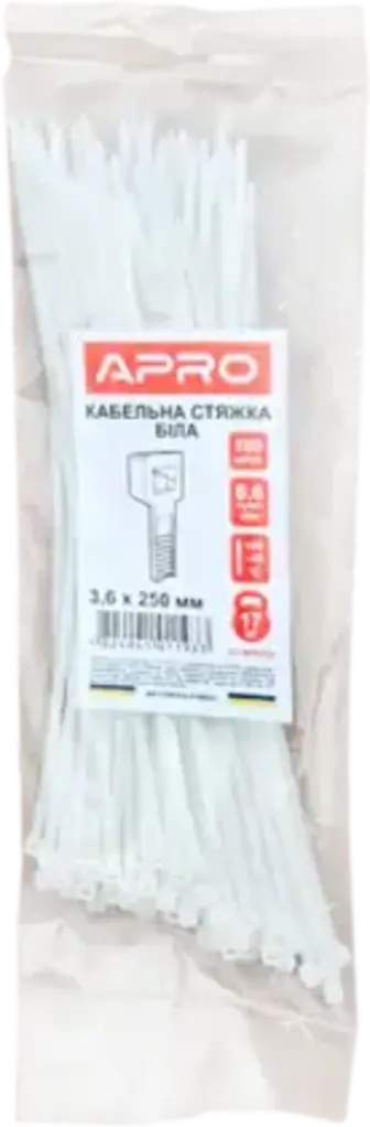 Стяжка кабельна APRO 3.6х250 мм біла