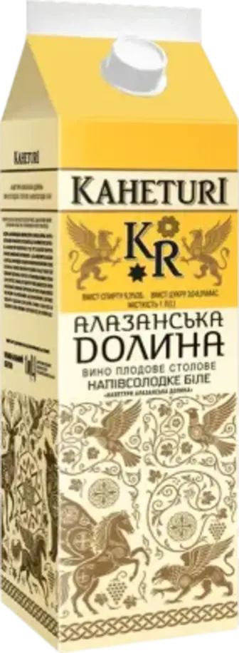 Вино Кахетури Алазанська Долина плодове біле напівсолодке 9.3% 1 л