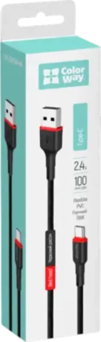Кабель ColorWay USB - Type-C 2.4А ПВХ гнучкий чорний 1 м