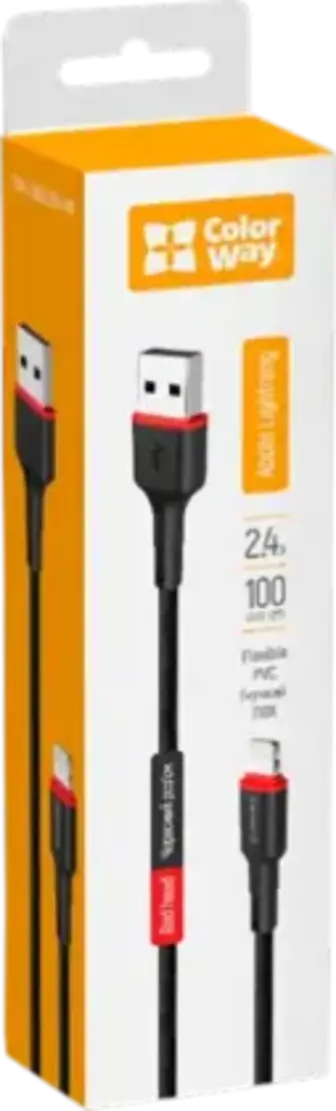 Кабель ColorWay USB - Apple Lightning 2.4А ПВХ гнучкий чорний 1 м