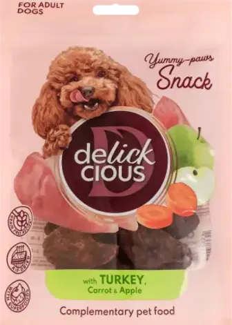 Ласощі для собак Delickcious з індичкою, морквою і яблуком 80 г
