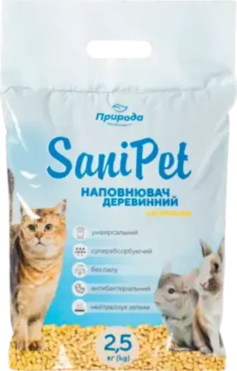 Наповнювач для котячих туалетів Природа Sani Pet деревинний гігієнічний 2.5 кг