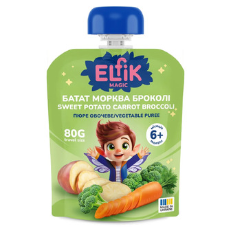 Пюре овочеве Elfik Magic Батат-морква-броколі для дітей від 6 місяців 80 г (4820266361969)