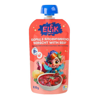 Пюре овочево-м'ясне Elfik Magic Борщ з яловичиною для дітей від 8-ми місяців стерилізоване 110 г (4820266362096)