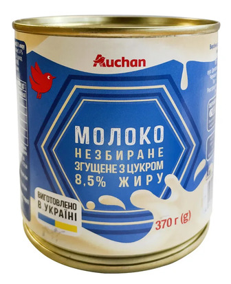 Молоко згущене Auchan з цукром 8.5% 370 г (4823090127022)