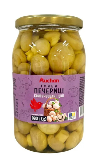 Печериці Auchan консервовані 890 г (4823090140953)