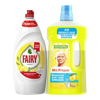 Засіб для посуду Fairy Лимон 900 мл + Mr.Proper Літній Лимон 1 л