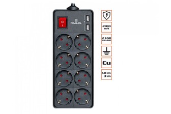 Фільтр-подовжувач REAL-EL RS-8 PROTECT USB 3m чорний уцінка