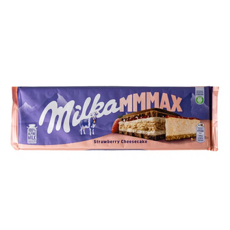 Шоколад молочний Milka зі смаком чизкейка, полуничною начинкою та печивом (300г)