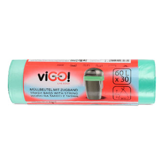 Пакети для сміття viGO! HD із зав’язками зелені 60 л 30шт