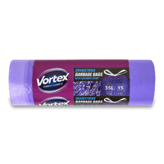 Пакети для сміття Vortex з затяжкою лаванда фіолетові 35 л 15шт (15шт)