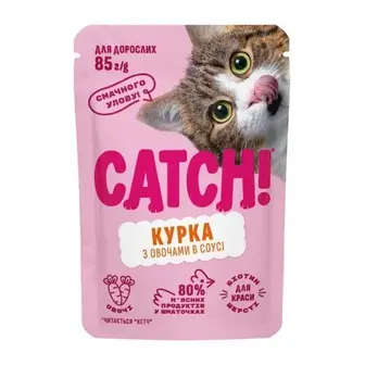 Вологий корм для котів Catch! 85 г - курка та овочі