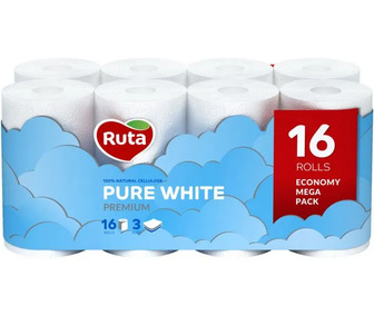 Туалетний папір Ruta Pure White тришаровий 16 рулонів Білий