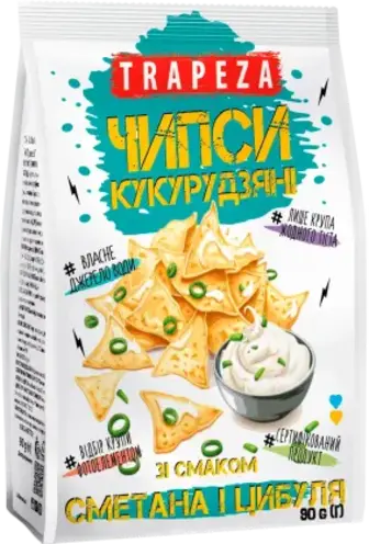 Чипси Trapeza кукурудзяні зі смаком Сметана та цибуля 90 г