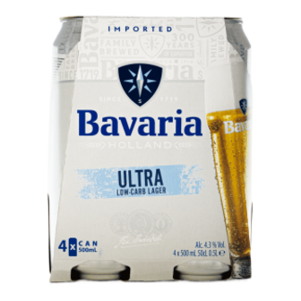 Пиво Bavaria Ultra Low Carb Lager з/б 4х0,5л