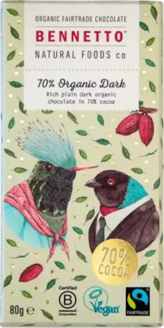 Шоколад Bennetto чорний 70% органічний 80 г