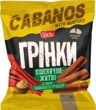 Грінки Varto зі смаком Кабаноси з гірчицею пшенично-житні 80 г
