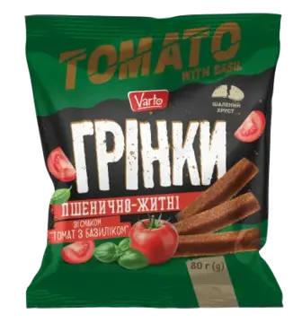 Грінки Varto зі смаком Сало з часником пшенично-житні 80 г