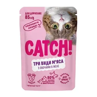 Вологий корм для котів Catch! 85 г - три види м'яса та овочі