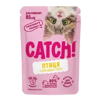 Вологий корм для кошенят Catch! 85 г - птиця та овочі