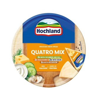 Сиp плавлeний 140г Hochland Mix вершковий, сир Маасдамер, гриби, з огірком та кропом 40% к/уп Польща 