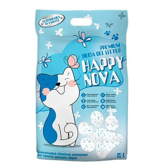 Наповнювач силікагелевий гігієнічний Happy Nova для туалетів домашніх тварин з синіми гранулами 12 л (4820280220358)