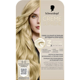 Фарба для волосся Schwarzkopf Creme Supreme 9-0 Натуральний Екстра-Ствітлий Блонд 182 мл (9000101747201)