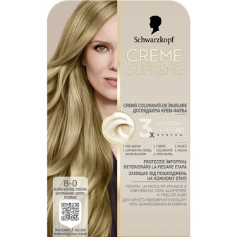Фарба для волосся Schwarzkopf Creme Supreme 8-0 Натуральний Світло-Русявий 182 мл (9000101744941)