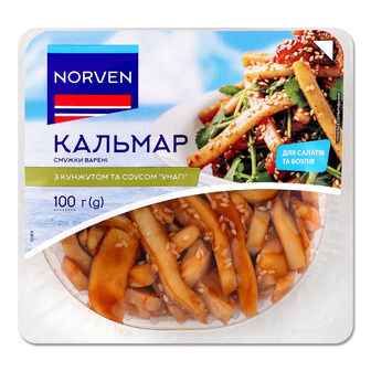 Кальмар Norven смужки варені з кунжутом та соусом Унагі 100 г (4823124002325)