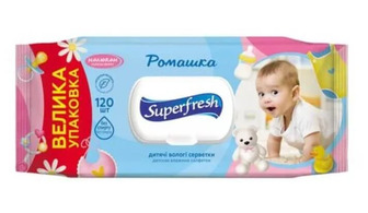 Дитячі вологі серветки Superfresh Baby Chamomile з клапаном, 120 шт