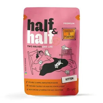 Вологий корм для кошенят Half&Half Kitten 85 г - курка та гарбуз