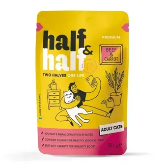 Вологий корм для котів Half&Half Adult 85 г - яловичина та морква